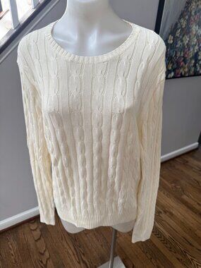 Polo Ralph Lauren Cable Knit Cotton Viscose Crew Neck Sweater White Size XXL